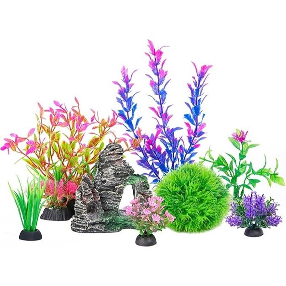 Ameliade Aquarium Plants and Rock Cave Decor Set