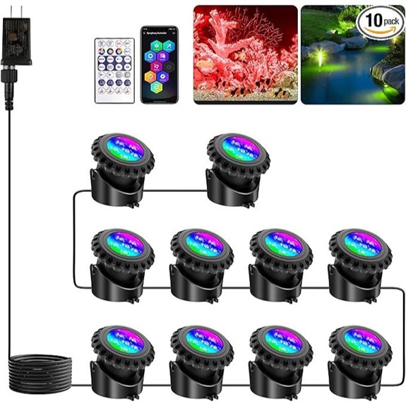 T-SUN Underwater LED Pond Lights with Bluetooth App (10-Pack)