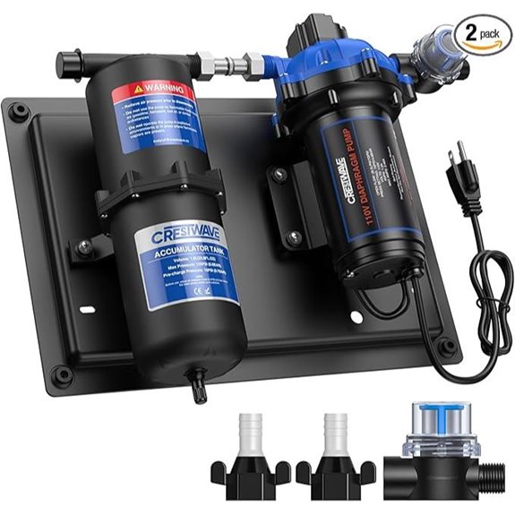 CrestWave RV Water Pump 110V AC with Accumulator Tank System