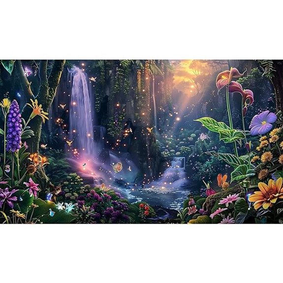 Fantasy Garden Aquarium Background Sunset Waterfall 30x12in