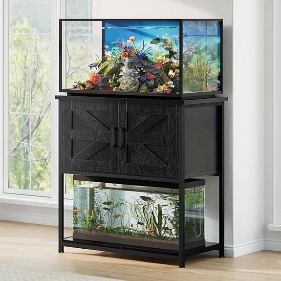 Farmhouse Wood Aquarium Stand with Storage Cabinet (Black)