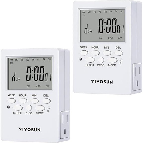 VIVOSUN 7 Day Programmable Digital Timer Dual Outlet (2 Pack)