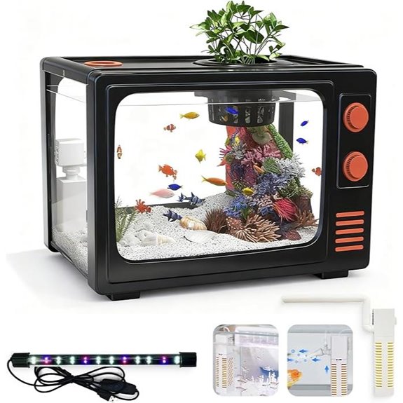 3 Gallon Retro TV Fish Tank Kit with LED Lights (Black)