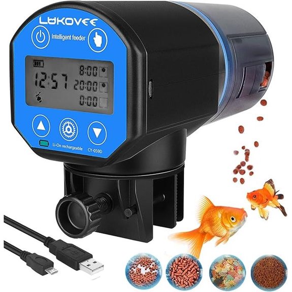 Lukovee Automatic Fish Feeder USB Rechargeable (200ML Blue)