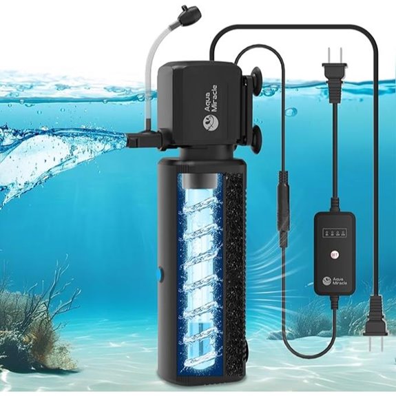 AquaMiracle Aquarium UV Filter for Green Water Controlwith Timer Filter Sponge Aeration/Rainfall Mode (40-150 Gal)
